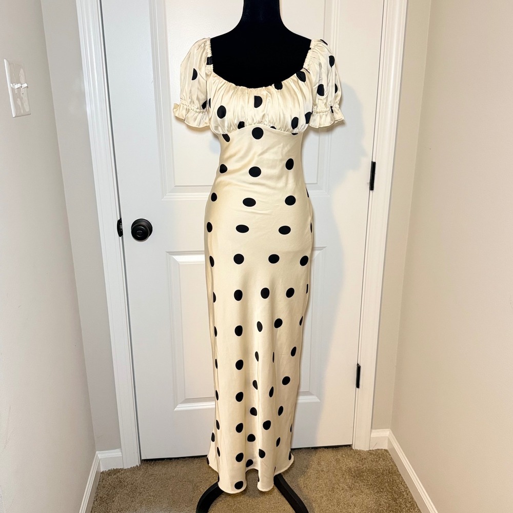 Lulus Polka Dot Puff Sleeve Maxi Dress Small Cottagecore Party